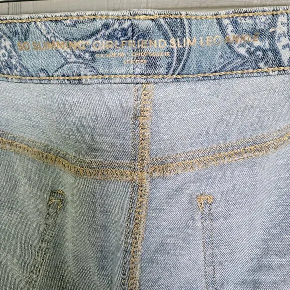 Chico's So Slimming Paisley-Print Girlfriend Slim Leg Ankle Jeans. Size … - Picture 10 of 11